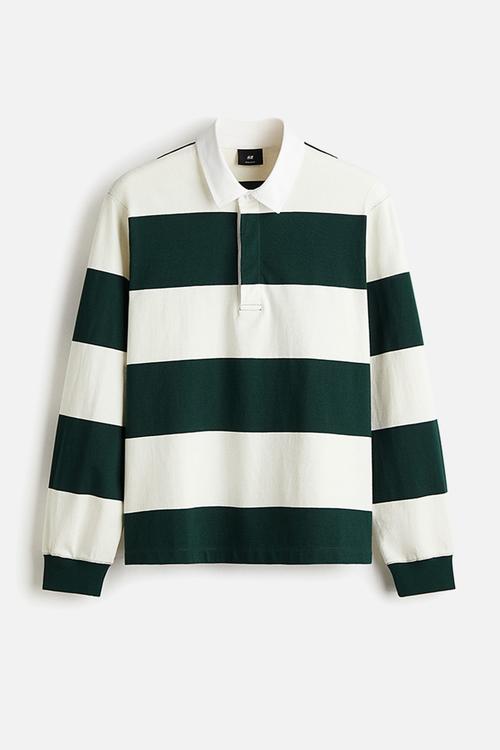 Regular fit cotton rugby shirt - dark green/white