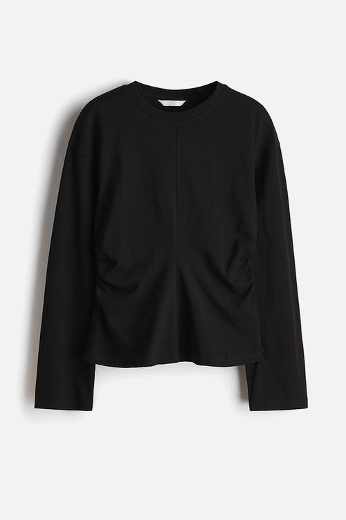 Gathered cotton jersey top - black