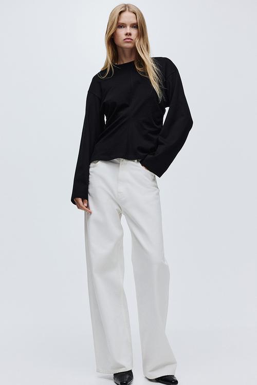 Gathered cotton jersey top - black