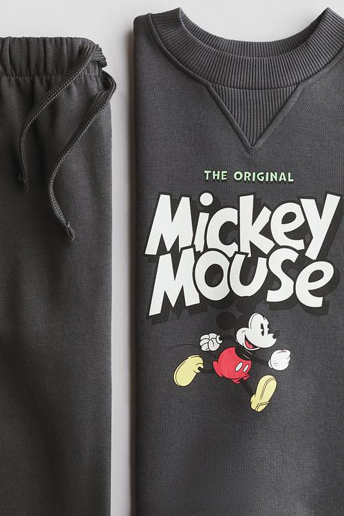 2-piece printed sweatshirt set - dark grey/mickey mouse