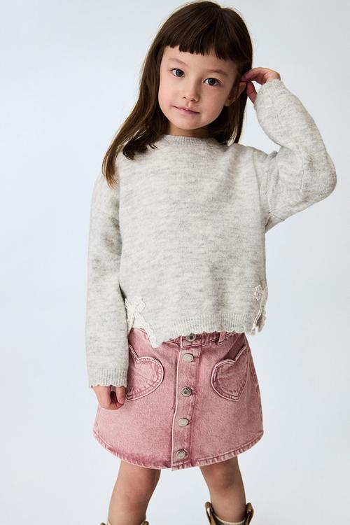 Heart-pocket twill skirt - dark pink