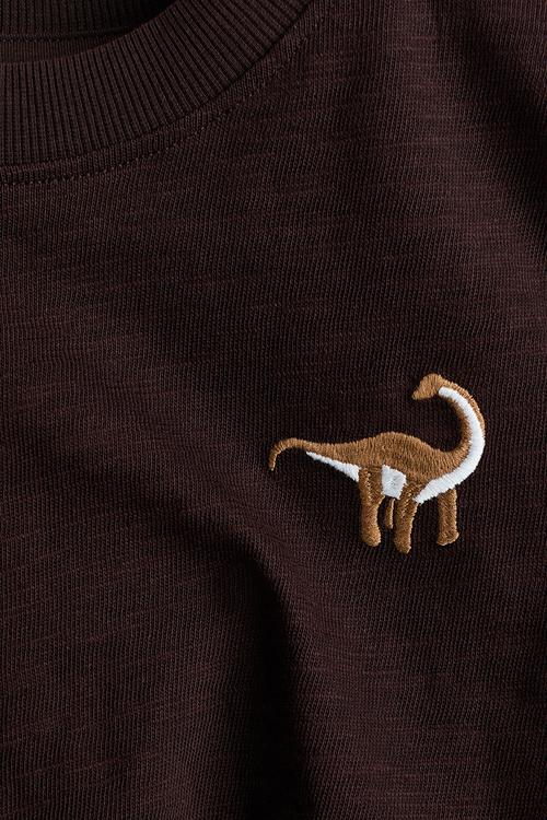 Motif-detail long-sleeved t-shirt - dark brown/brontosaurus