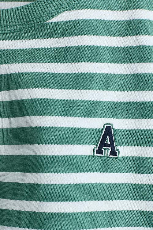 Motif-detail long-sleeved t-shirt - dusty green/striped