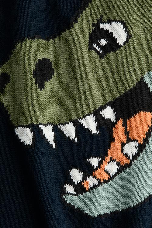 Appliqu?d cotton jumper - navy blue/dinosaur