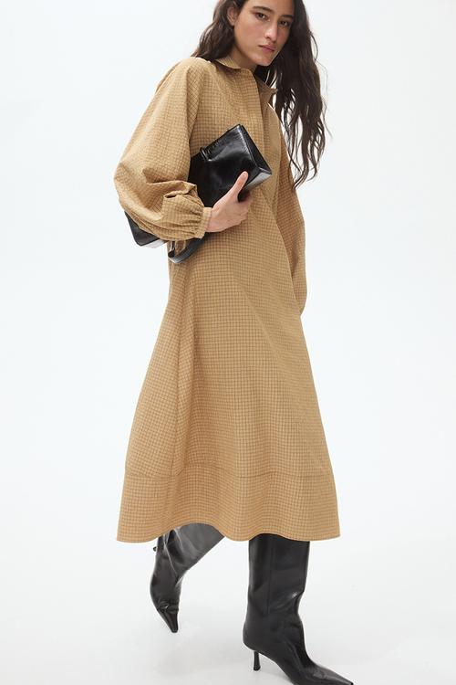 Collared midi dress - beige/checked