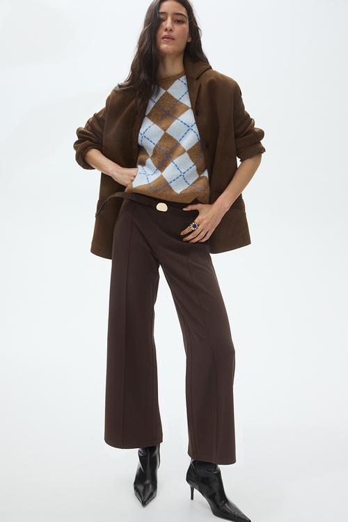 Wide jersey trousers - dark brown