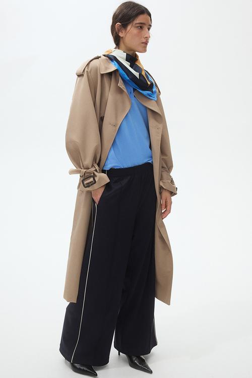 Wide crease-front trousers - navy blue