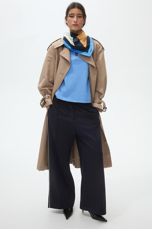 Wide crease-front trousers - navy blue