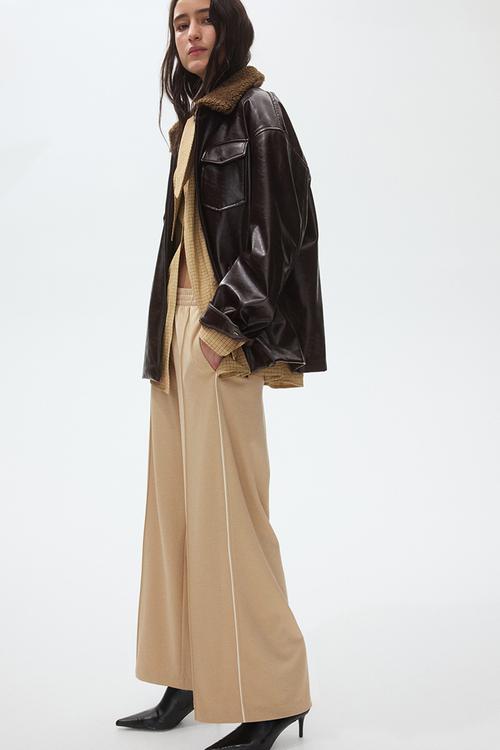 Wide crease-front trousers - beige