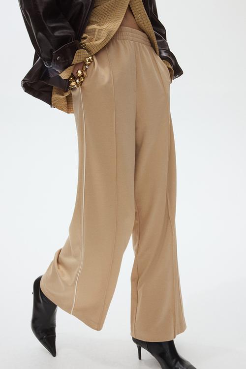 Wide crease-front trousers - beige