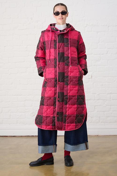 The Multiway Check Maxi Puffer - Burgundy