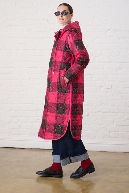 The Multiway Check Maxi Puffer - Burgundy