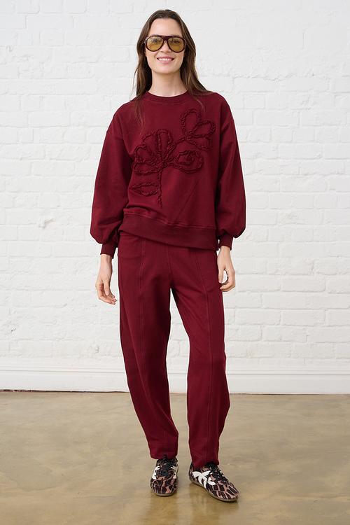 Barrel Leg Sweat Pants - Burgundy
