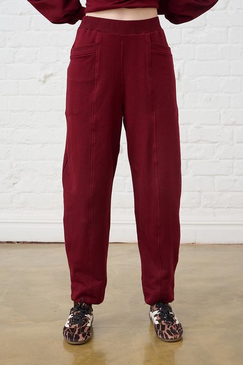 Barrel Leg Sweat Pants - Burgundy