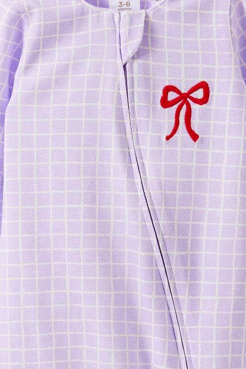 Growie Long Sleeve Zip Romp/Vintage Lilac/Bow Grid