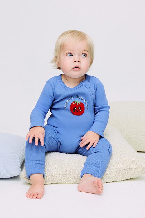 The Long Sleeve Zip Romper - Blue Bonnet/Mama S Fan Club
