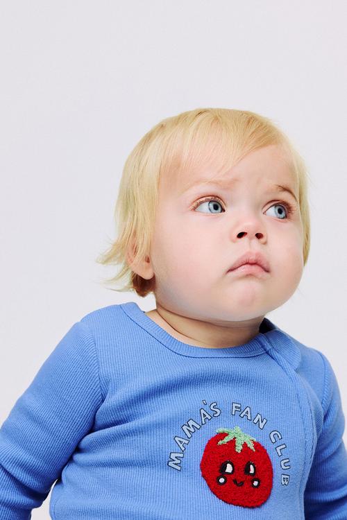 The Long Sleeve Zip Romper - Blue Bonnet/Mama S Fan Club