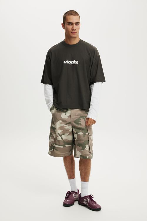 Cropped Fit Graphic T-Shirt - Faded Slate / Utopia