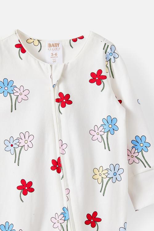 The Long Sleeve Zip Romper - Vanilla/Meadow Floral