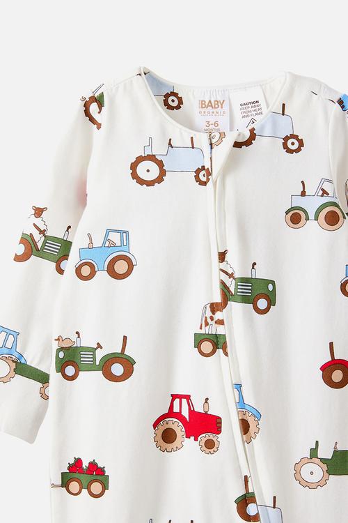 The Long Sleeve Zip Romper - Vanilla/Farmer S Truck