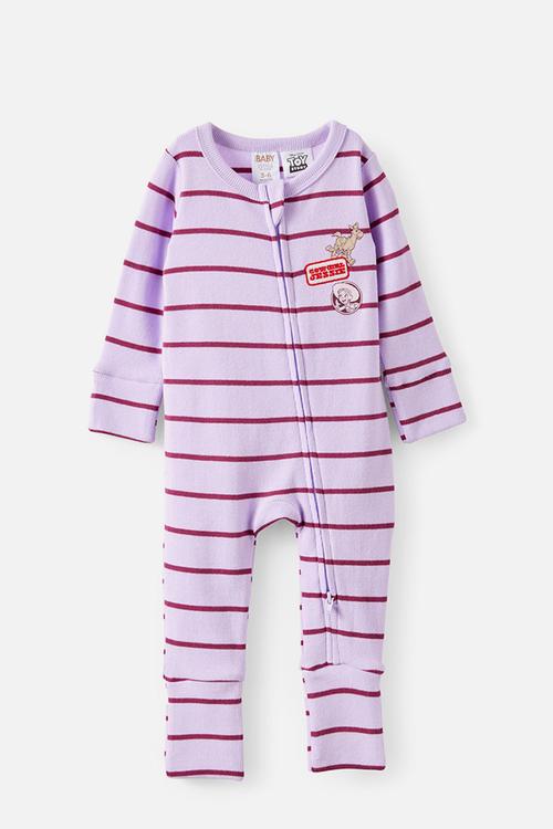 The Long Sleeve Zip Romper License - Lcn Dis Vintage Lilac/Jessie Stripe