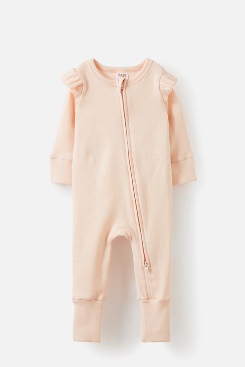 Growie Long Sleeve Rib Romper - Pink Pearl Logo