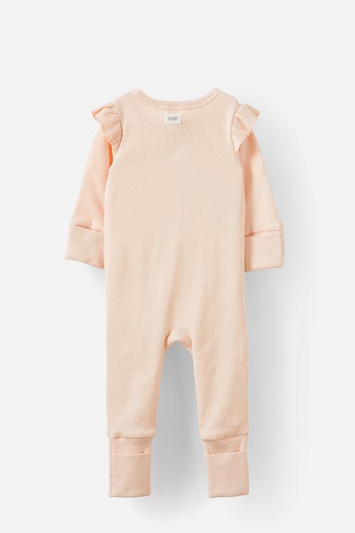 Growie Long Sleeve Rib Romper - Pink Pearl Logo