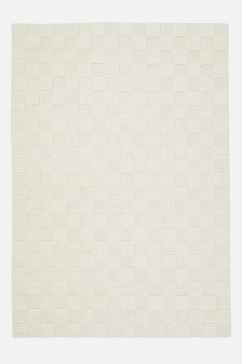 Osaka Hand Tufted Check  Wool Rug Natural