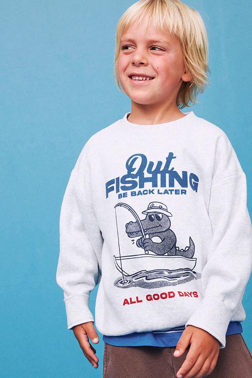 Sammy Oversize Crew - Grey Marle/Out Fishing 