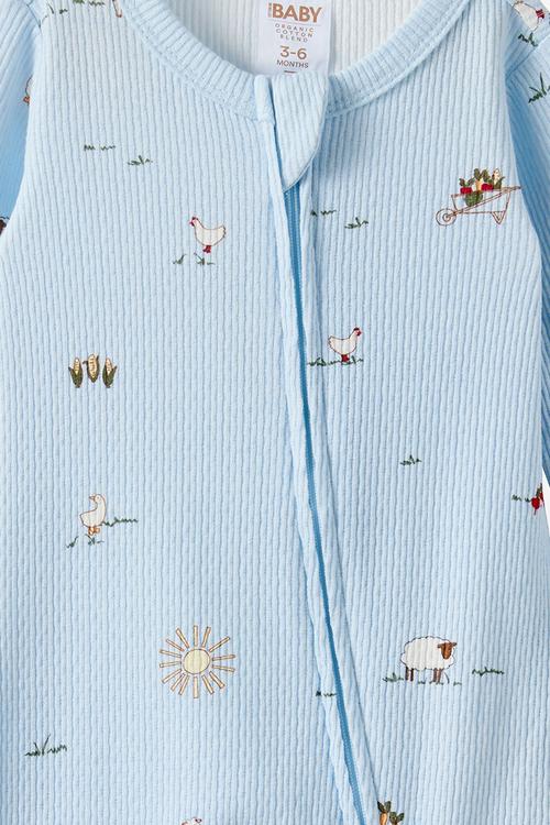 Organic Pointelle Zip Romper - Blue Whispers/Meadow Mornings