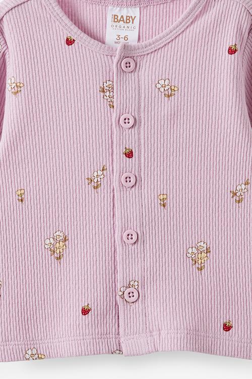 Organic Pointelle Cardigan - Thistle/Meadow Mornings Floral