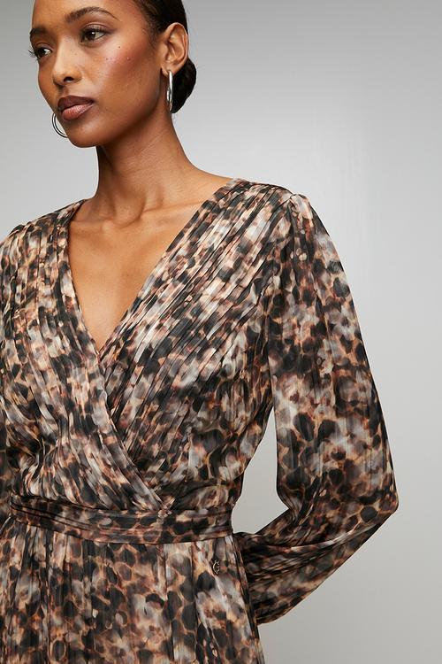 Ls Ilenia Pleat Long Dress - Safari Bloom Print