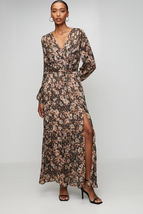Ls Ilenia Pleat Long Dress - Safari Bloom Print