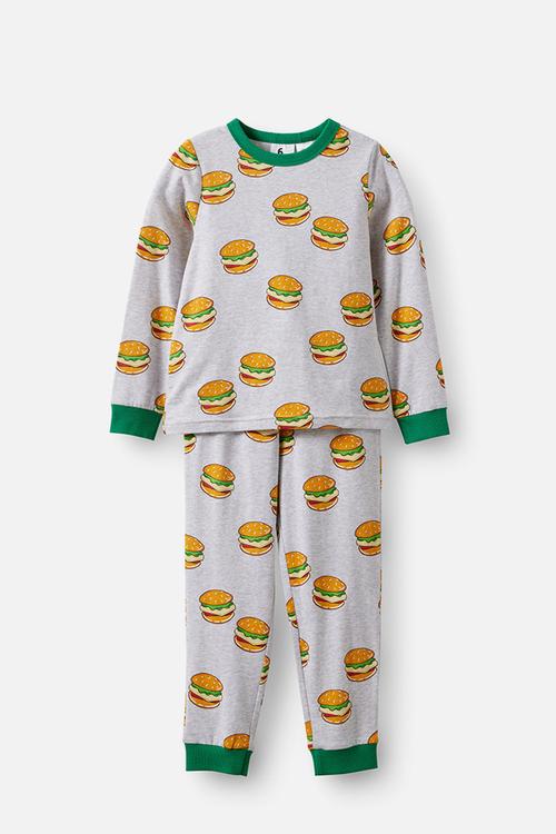 Dreamdrift Long Sleeve Pj Set - Grey Marle/Hamburger