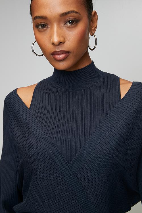 Ls Dolman Anita Rib Dress - Smart Blue