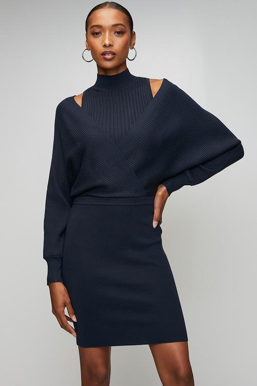 Ls Dolman Anita Rib Dress - Smart Blue