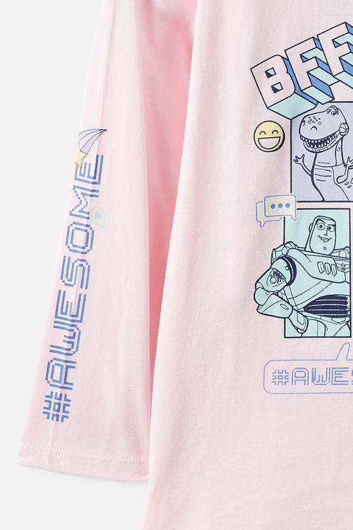 License Long Sleeve Drop Shoulder Top - Lcn Dis Tea Party Pink/Toy Story Bff