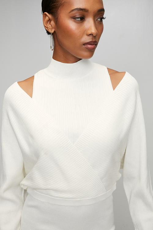 Ls Dolman Anita Rib Dress - Dove White
