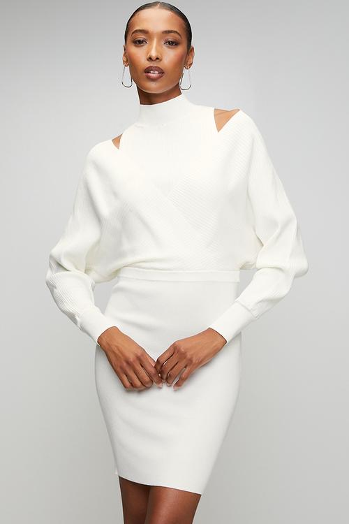 Ls Dolman Anita Rib Dress - Dove White