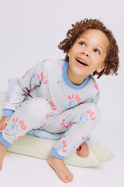 Snoozesoft Long Sleeve Pj Set License - Lcn Blu Grey Marle/Bluey Lets Do This