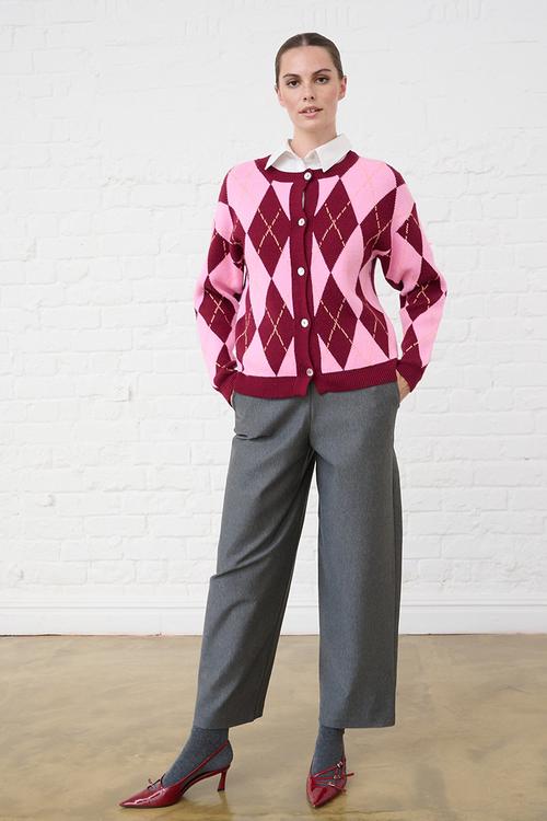 Heavyweight Cardigan in Argyle - Multi