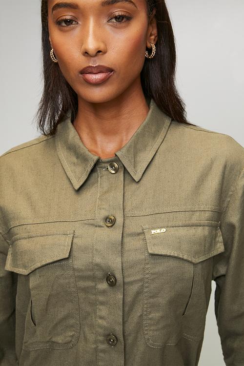 Wmn Willow Long Sleeve  Safari Dress - Olive