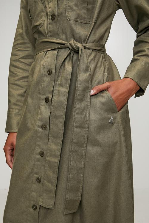 Wmn Willow Long Sleeve  Safari Dress - Olive