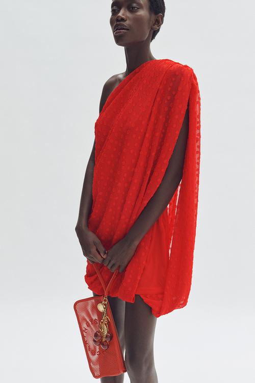Stella McCartney H&M: Draped one-shoulder dress - red