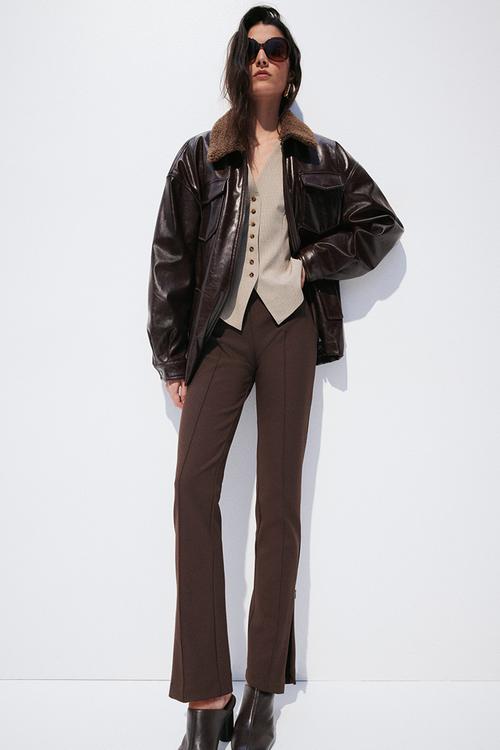 Slim crease-front trousers - dark brown