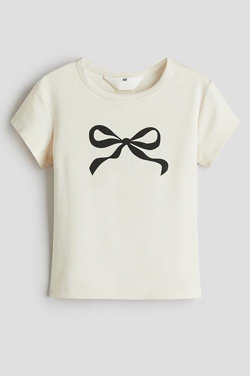 Cotton jersey top - cream/bow