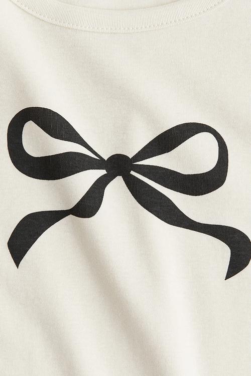 Cotton jersey top - cream/bow