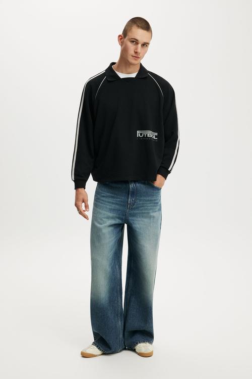 Raglan Polo Fleece- Black / Futbol
