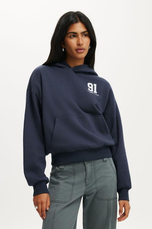 Graphic boxy fleece hoodie - shadow navy / 91