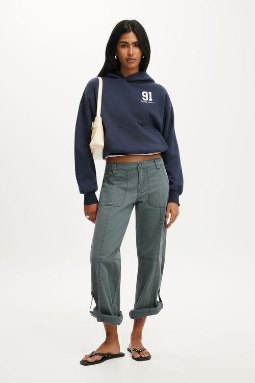 Graphic boxy fleece hoodie - shadow navy / 91